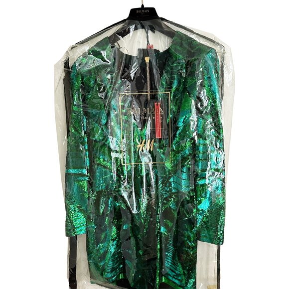 BALMAIN X Giambattista Conscious Exclusive H&M GREEN SEQUINS MINI DRESS SIZE 8 - Picture 4 of 4